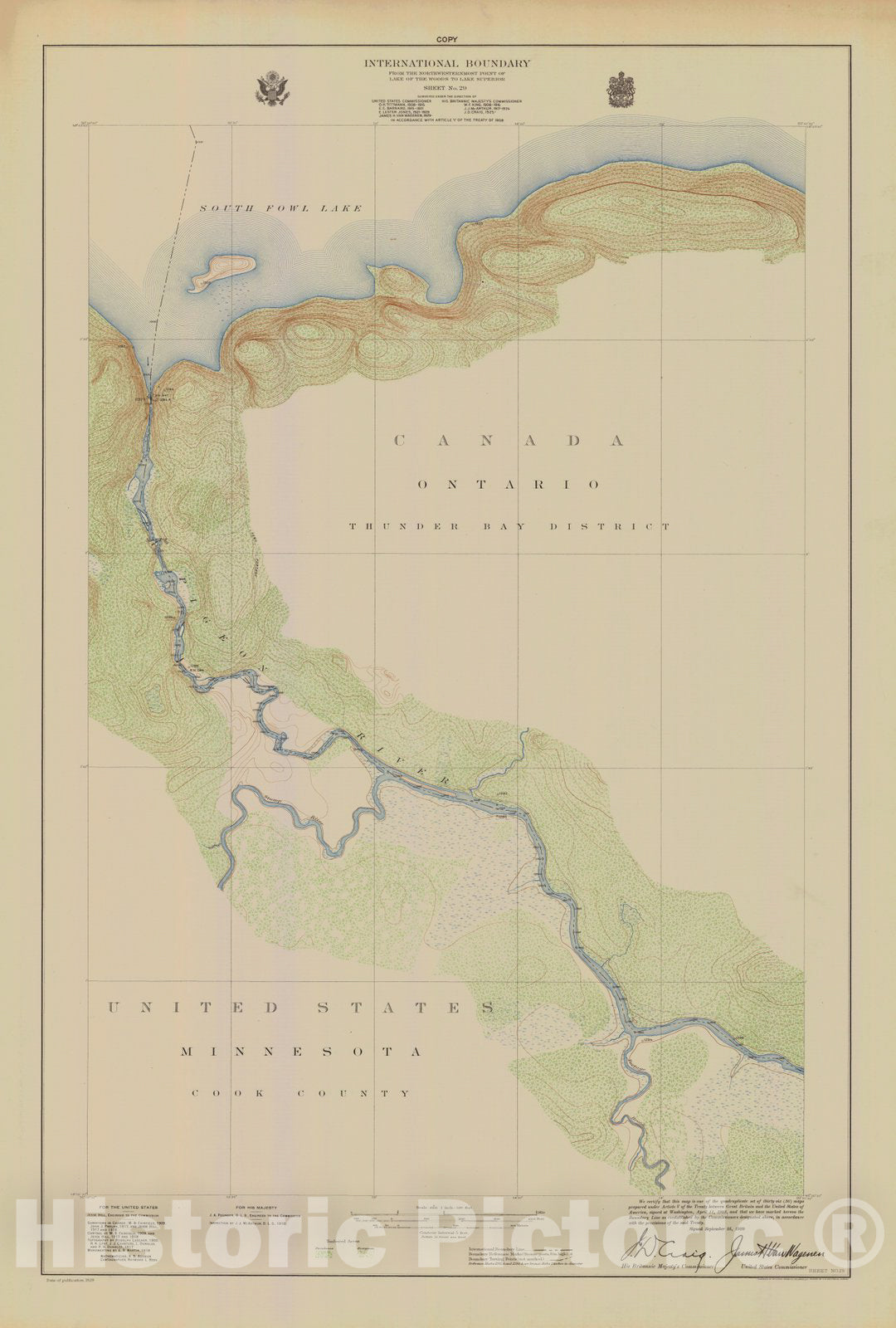 Historic Nautical Map - International Boundary, From The Northwestern Point Of Lake Of The Woods To Lake Superior, Sheet No.29, MN, 1929 NOAA Topographic - Vintage Decor Poster Wall Art Reproduction - 0