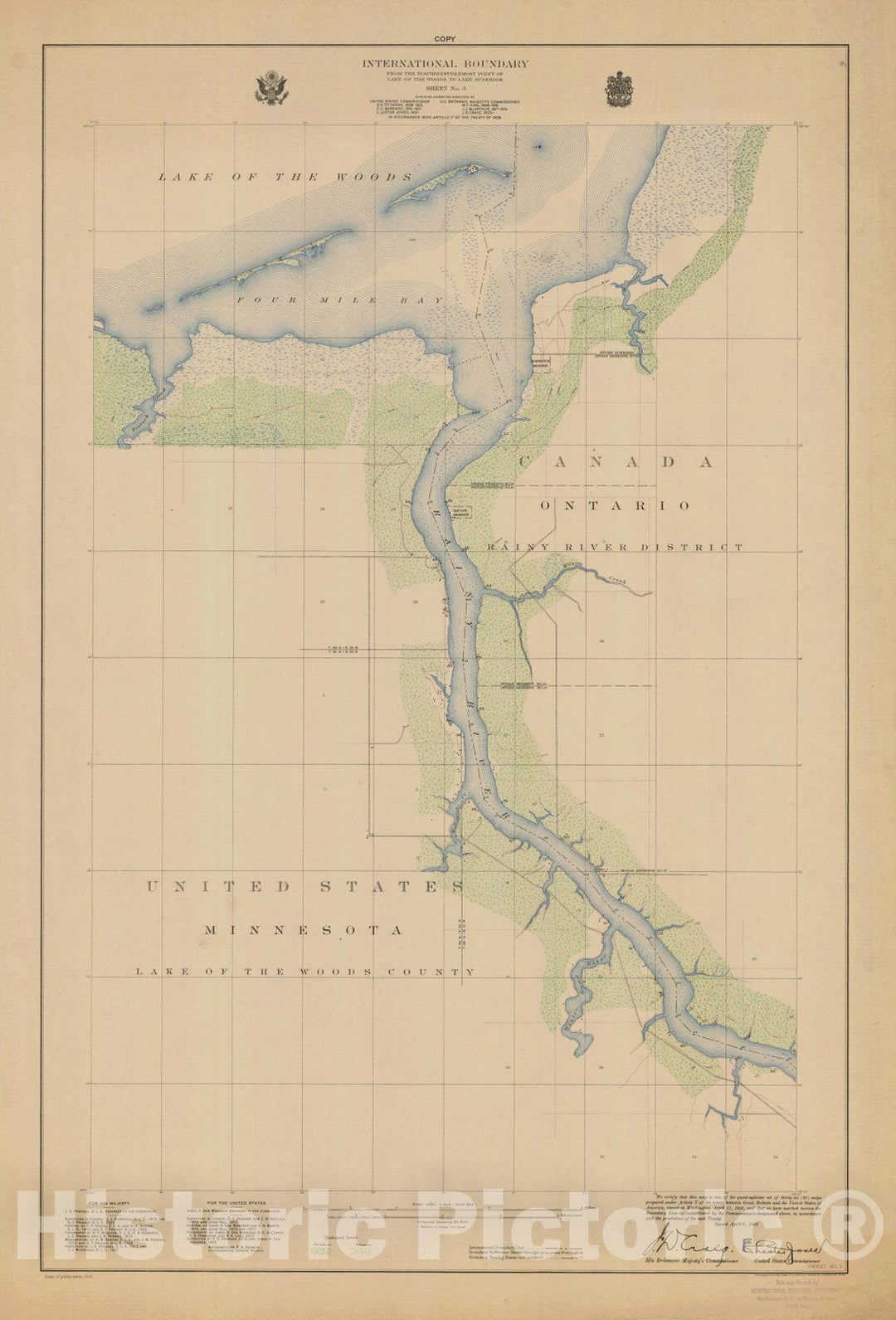 Historic Nautical Map - International Boundary, From The Northwestern Point Of Lake Of The Woods To Lake Superior, Sheet No. 3, MN, 1928 NOAA Topographic - Vintage Decor Poster Wall Art Reproduction - 0