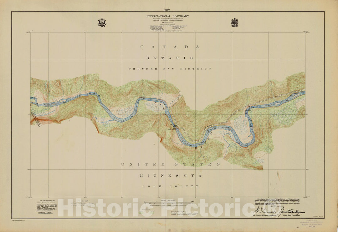 Historic Nautical Map - International Boundary, From The Northwestern Point Of Lake Of The Woods To Lake Superior, Sheet No. 35, MN, 1930 NOAA Topographic - Vintage Decor Poster Wall Art Reproduction - 0