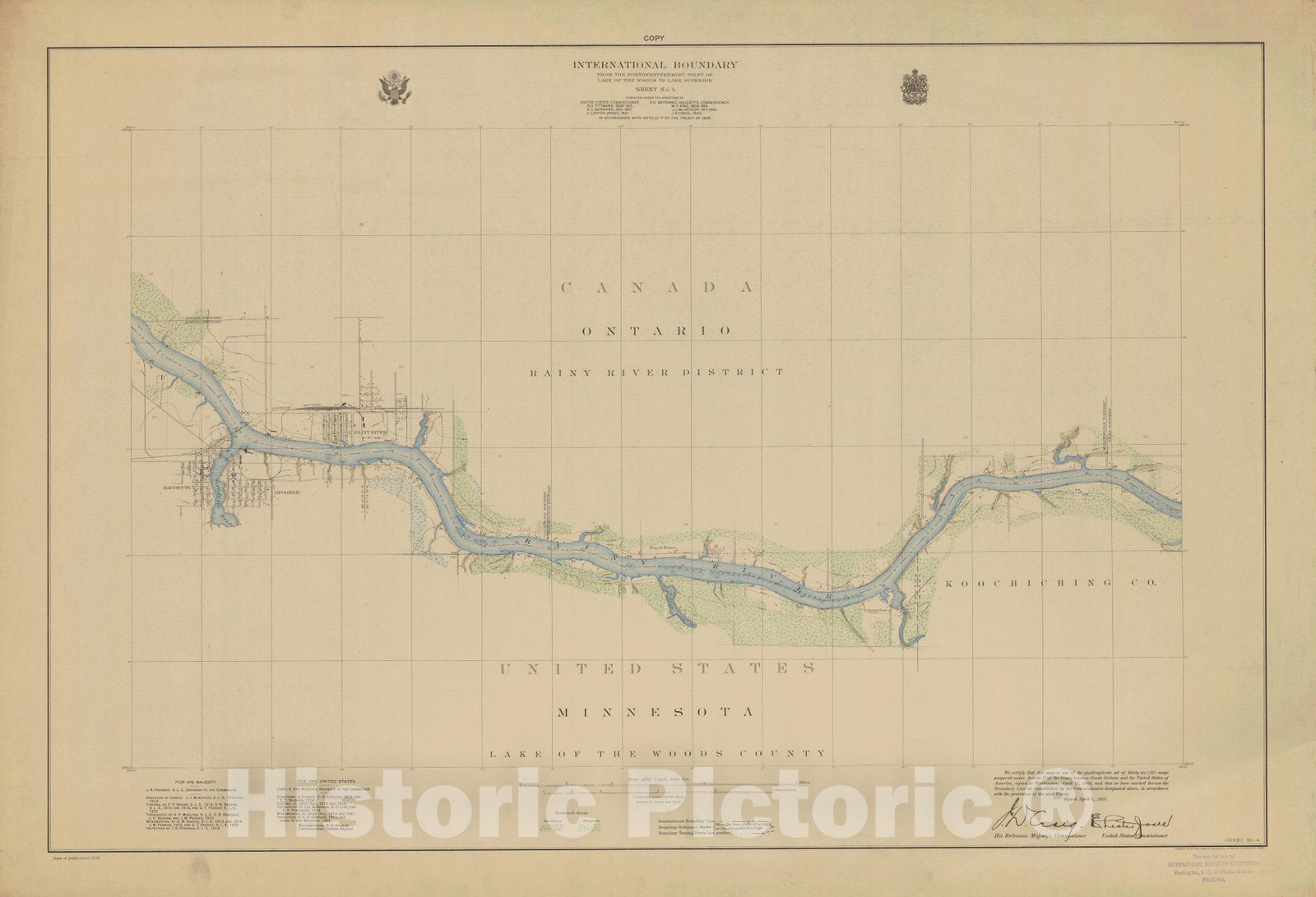 Historic Nautical Map - International Boundary, From The Northwestern Point Of Lake Of The Woods To Lake Superior, Sheet No. 4, MN, 1928 NOAA Topographic - Vintage Decor Poster Wall Art Reproduction - 0