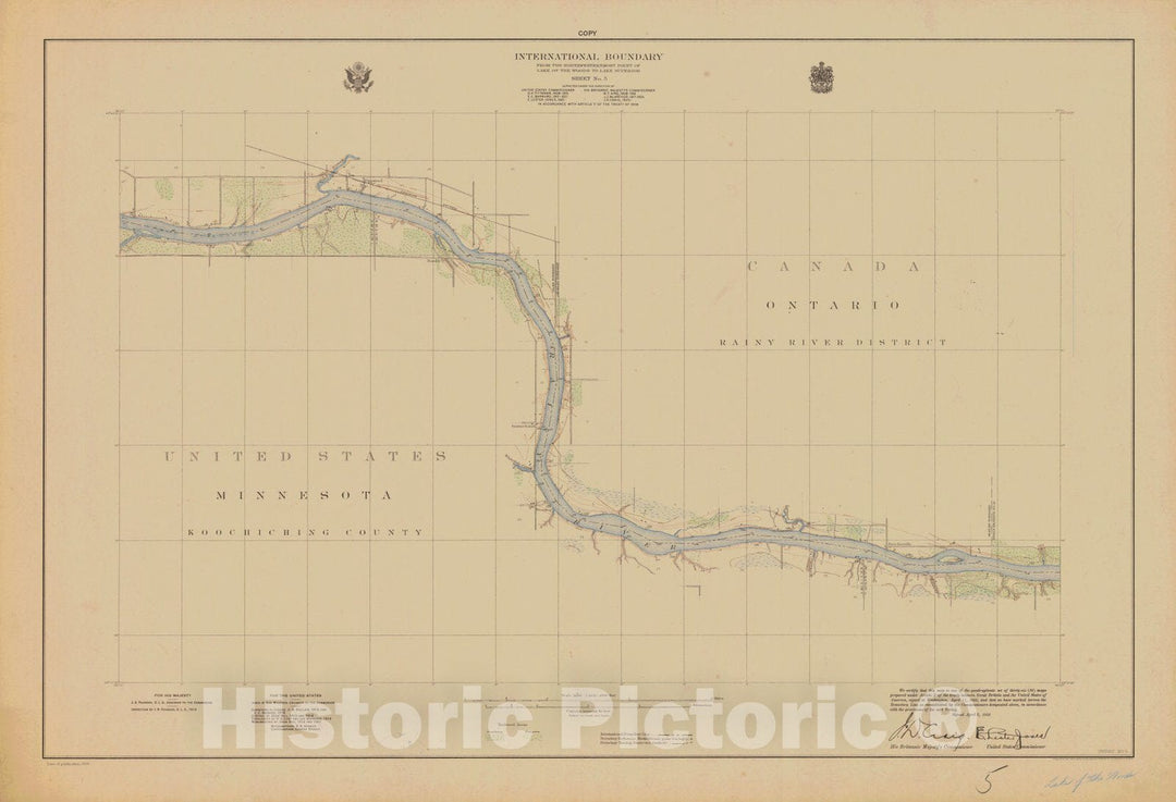 Historic Nautical Map - International Boundary, From The Northwestern Point Of Lake Of The Woods To Lake Superior, Sheet No. 5, MN, 1928 NOAA Topographic - Vintage Decor Poster Wall Art Reproduction - 0