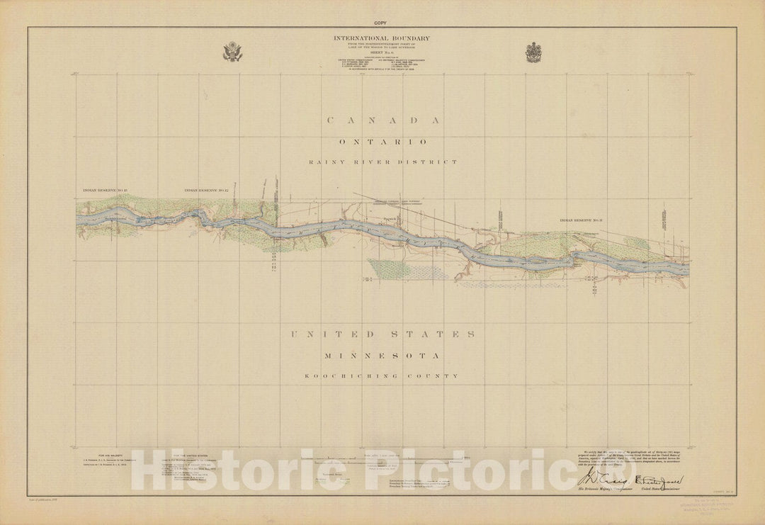 Historic Nautical Map - International Boundary, From The Northwestern Point Of Lake Of The Woods To Lake Superior, Sheet No. 6, MN, 1908 NOAA Topographic - Vintage Decor Poster Wall Art Reproduction - 0