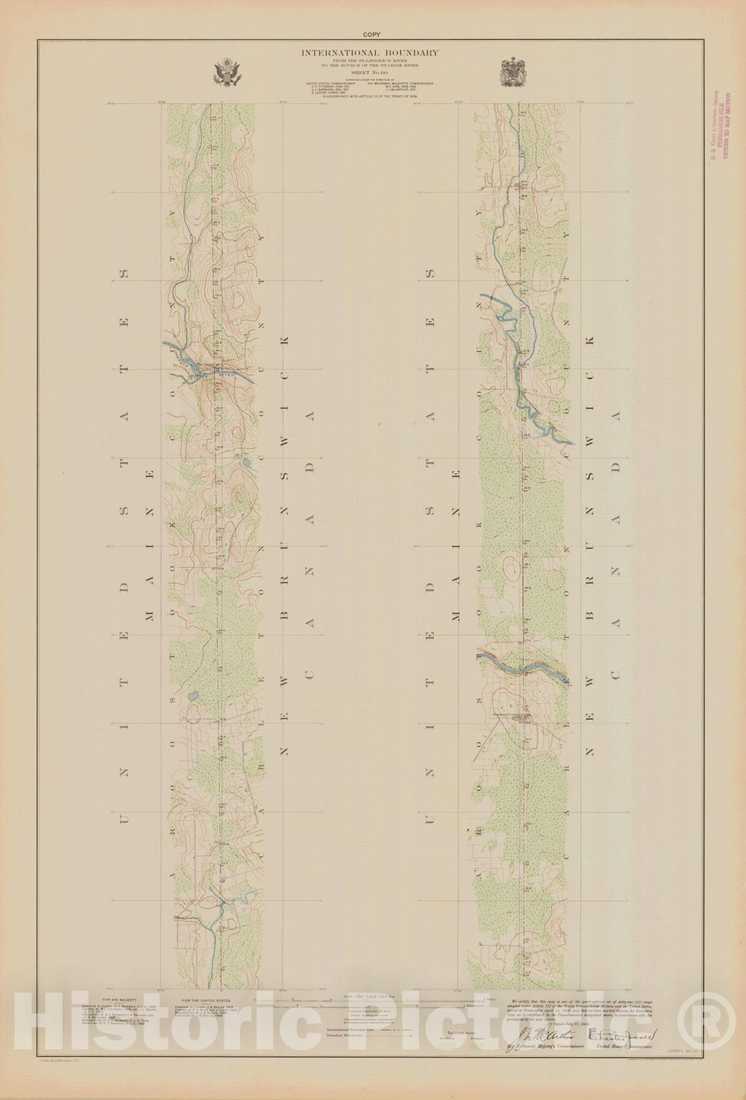 Historic Nautical Map - International Boundary, From The Northwestern Most Point Of Lake Of The Woods To Lake Superior, Sheet No. 60, ME, 1923 NOAA Topographic - Vintage Poster Wall Art Reproduction - 0