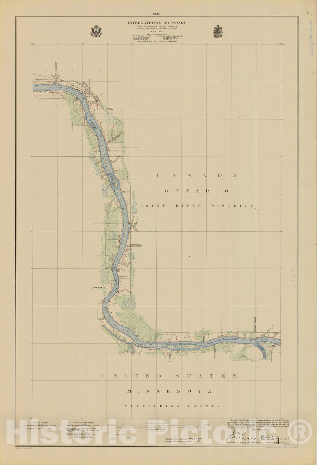 Historic Nautical Map - International Boundary, From The Northwestern Point Of Lake Of The Woods To Lake Superior, Sheet No. 7, MN, 1928 NOAA Topographic - Vintage Decor Poster Wall Art Reproduction - 0