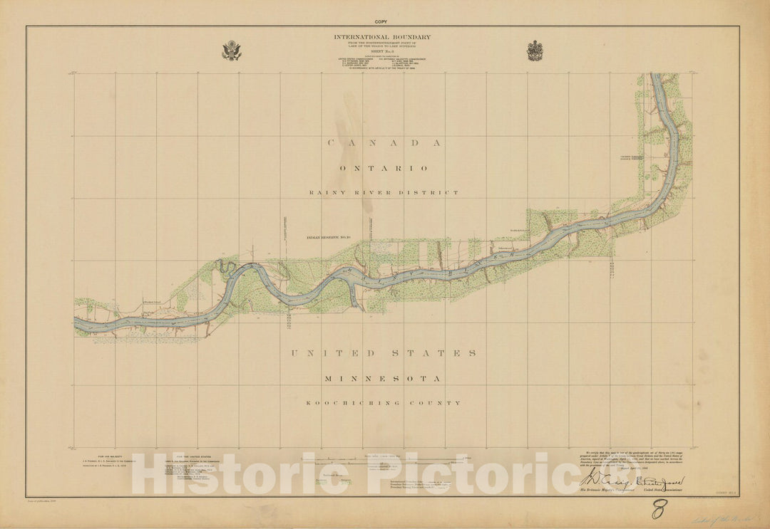 Historic Nautical Map - International Boundary, From The Northwestern Point Of Lake Of The Woods To Lake Superior, Sheet No. 8, MN, 1928 NOAA Topographic - Vintage Decor Poster Wall Art Reproduction - 0