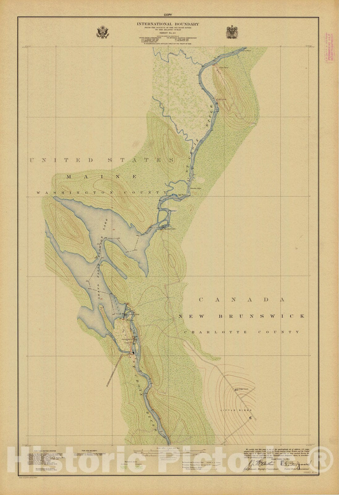 Historic Nautical Map - International Boundary, From The Source Of The St. Croix River To The Atlantic Ocean, Sheet No.10, ME, 1924 NOAA Topographic - Vintage Wall Art