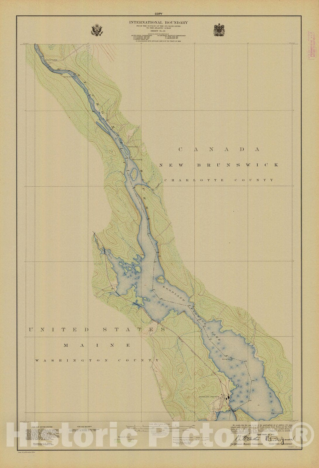 Historic Nautical Map - International Boundary, From The Source Of The St. Croix River To The Atlantic Ocean, Sheet No.11, ME, 1924 NOAA Topographic - Vintage Wall Art