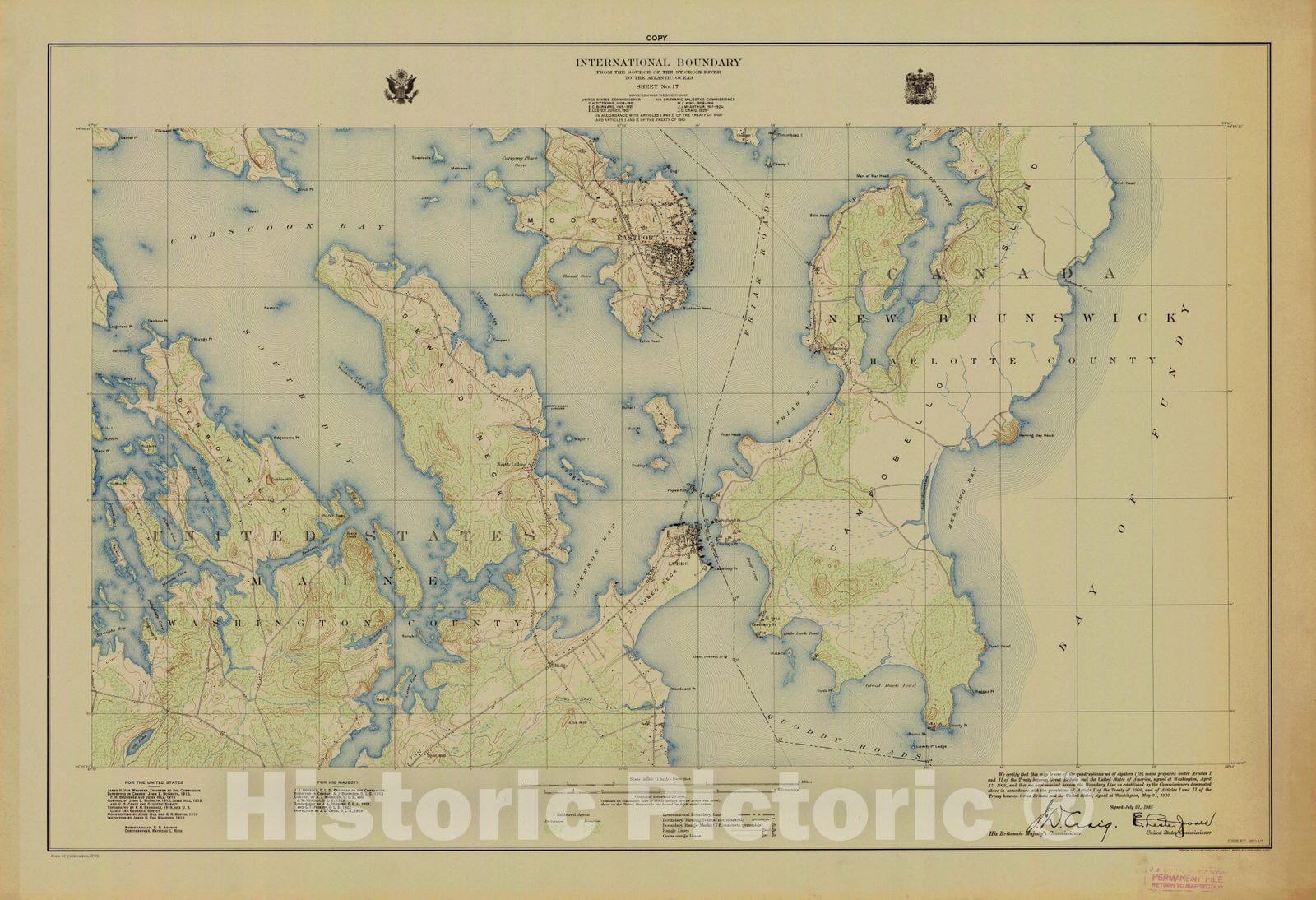 Historic Nautical Map - International Boundary, From The Source Of The St. Croix River To The Atlantic Ocean, Sheet No.17, ME, 1925 NOAA Topographic - Vintage Wall Art