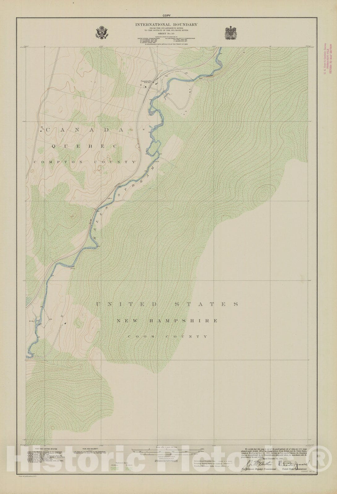 Historic Nautical Map - International Boundary, From The St. Lawrence River To The Source Of The St. Croix River Sheet, No. 10, NH, 1923 NOAA Topographic - Vintage Wall Art