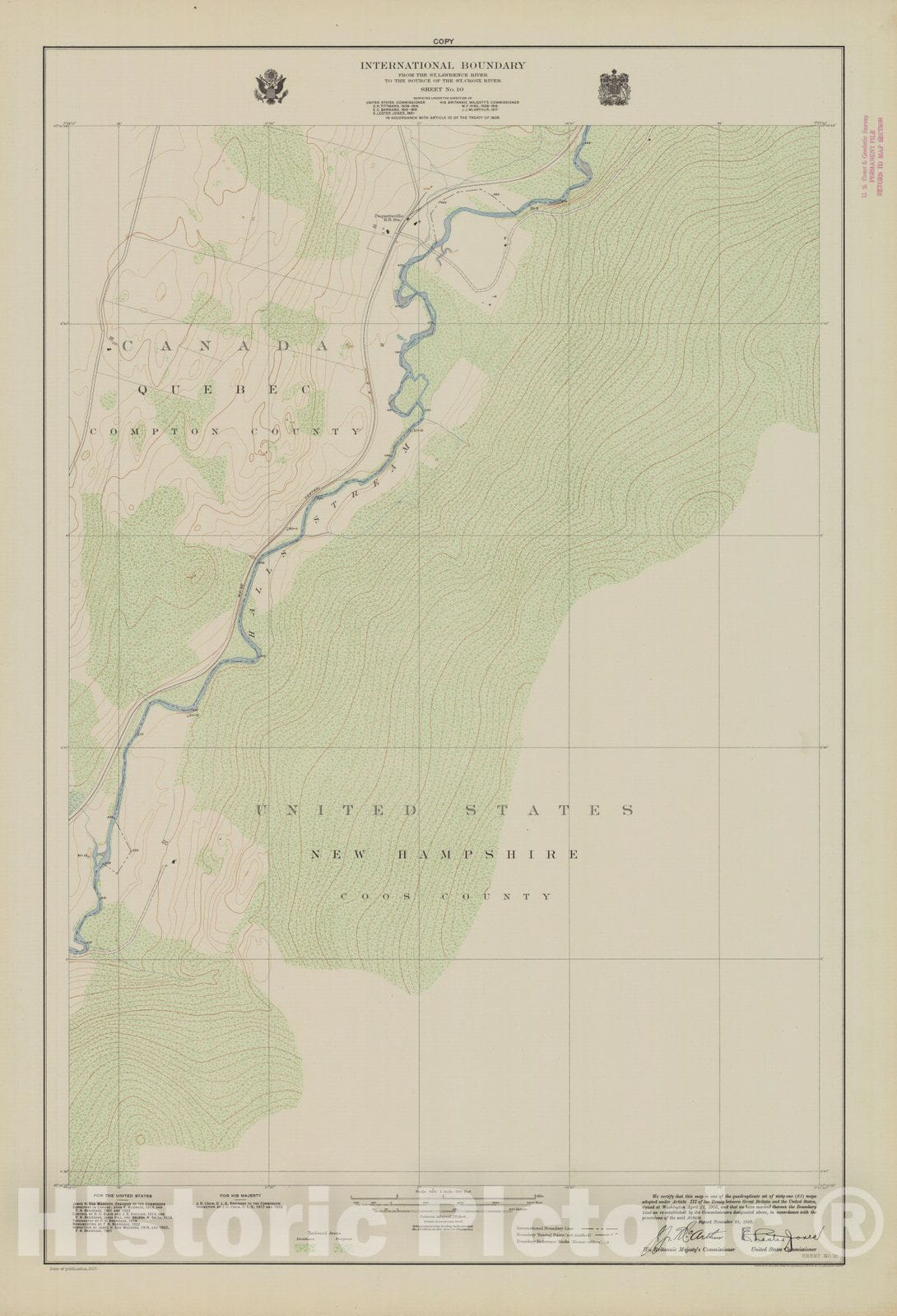 Historic Nautical Map - International Boundary, From The St. Lawrence River To The Source Of The St. Croix River Sheet, No. 10, NH, 1923 NOAA Topographic - Vintage Wall Art