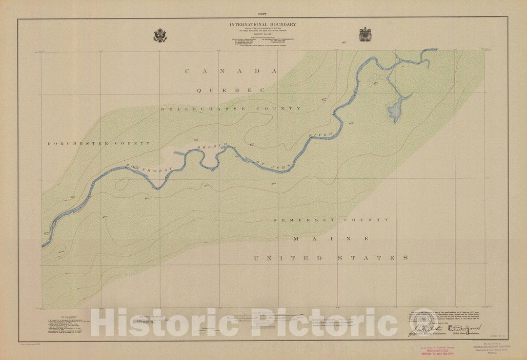 Historic Nautical Map - International Boundary, From The St. Lawrence River To The Source Of The St. Croix River, Sheet No. 31, ME, 1924 NOAA Topographic - Vintage Wall Art