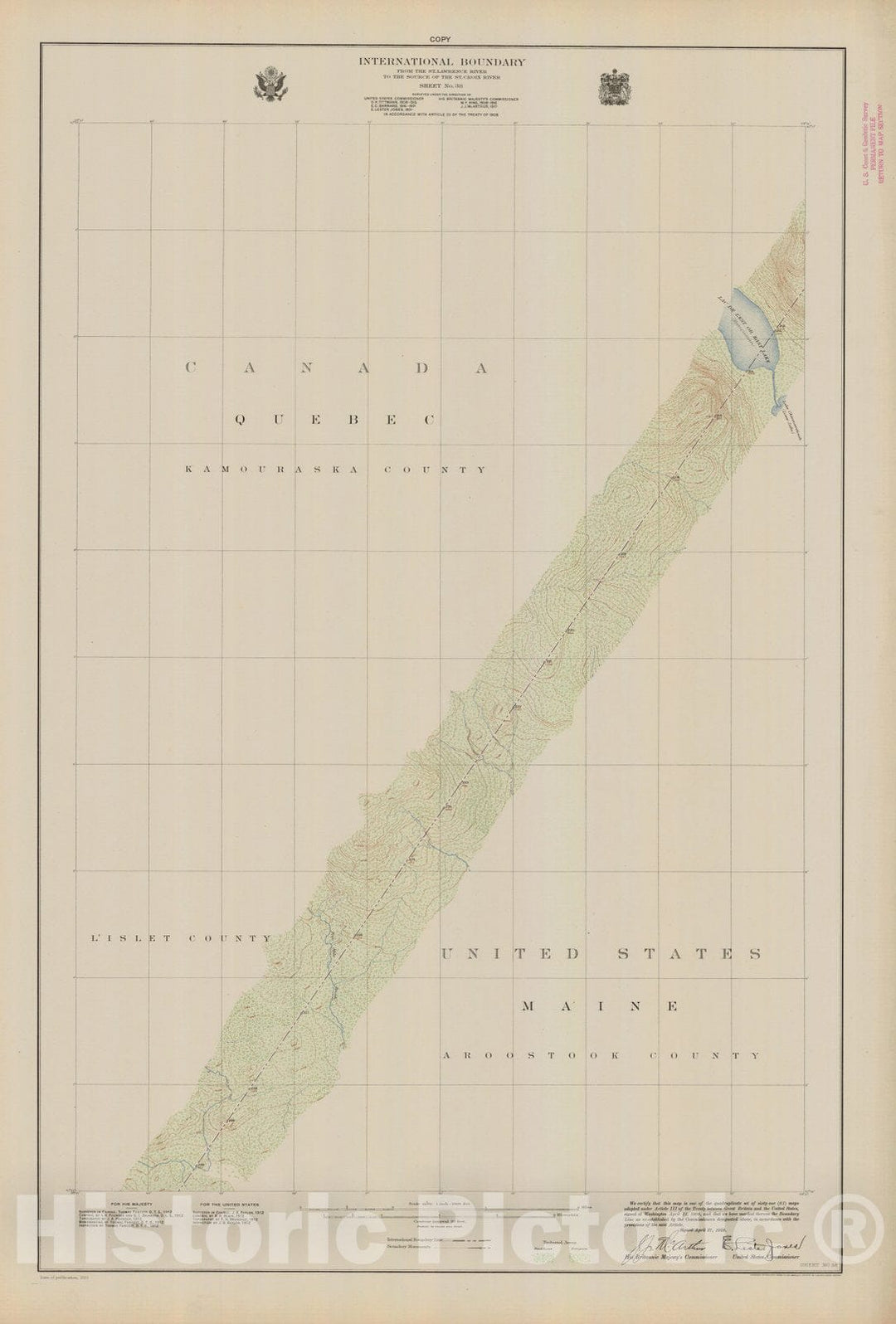 Historic Nautical Map - International Boundary, From The St. Lawrence River To The Source Of The St. Croix River, Sheet No. 38, ME, 1923 NOAA Topographic - Vintage Wall Art