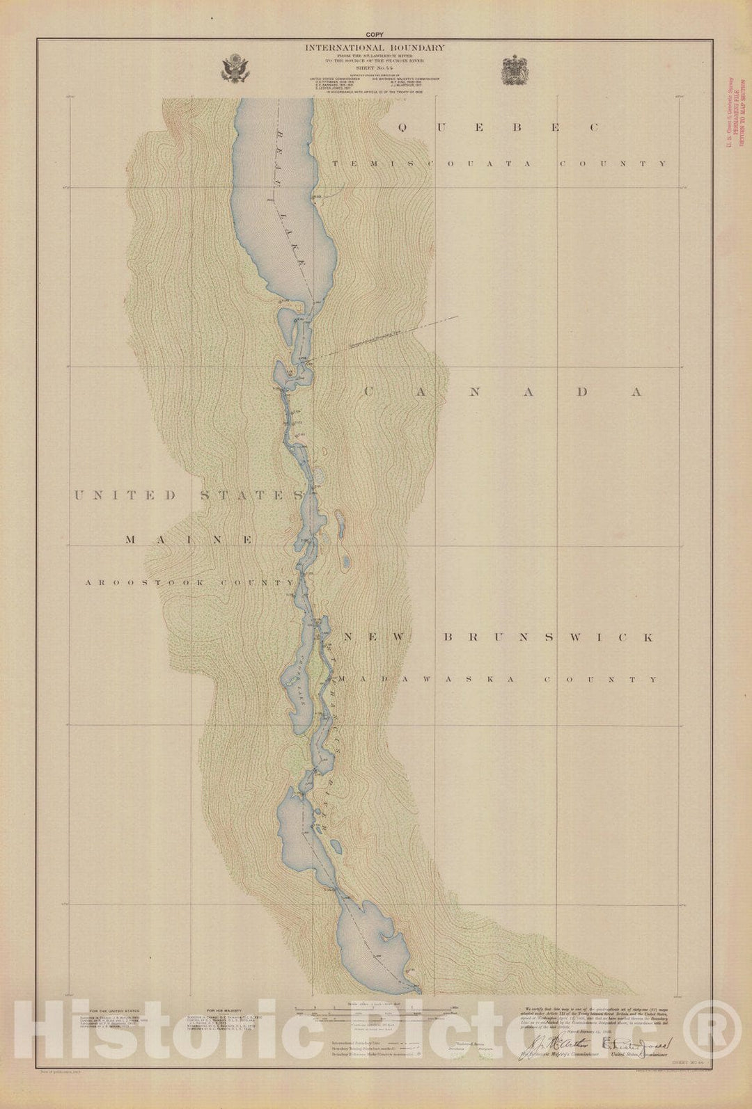 Historic Nautical Map - International Boundary, From The St. Lawrence River To The Source Of The St. Croix River, Sheet No. 4, ME, 1923 NOAA Topographic - Vintage Wall Art