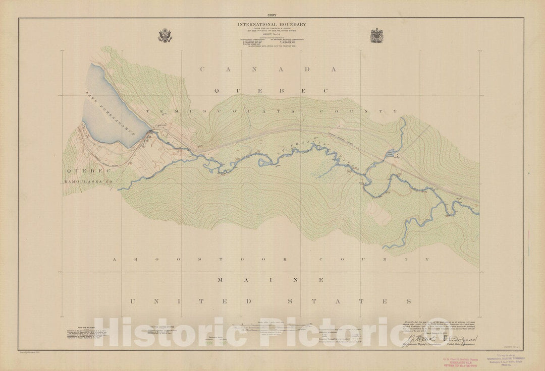 Historic Nautical Map - International Boundary, From The St. Lawrence River To The Source Of The St. Croix River, Sheet No. 41, ME, 1923 NOAA Topographic - Vintage Wall Art