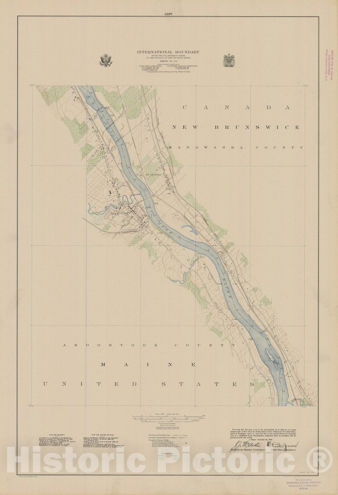 Historic Nautical Map - International Boundary, From The St. Lawrence River To The Source Of The St. Croix River, Sheet No. 56, ME, 1922 NOAA Topographic - Vintage Wall Art