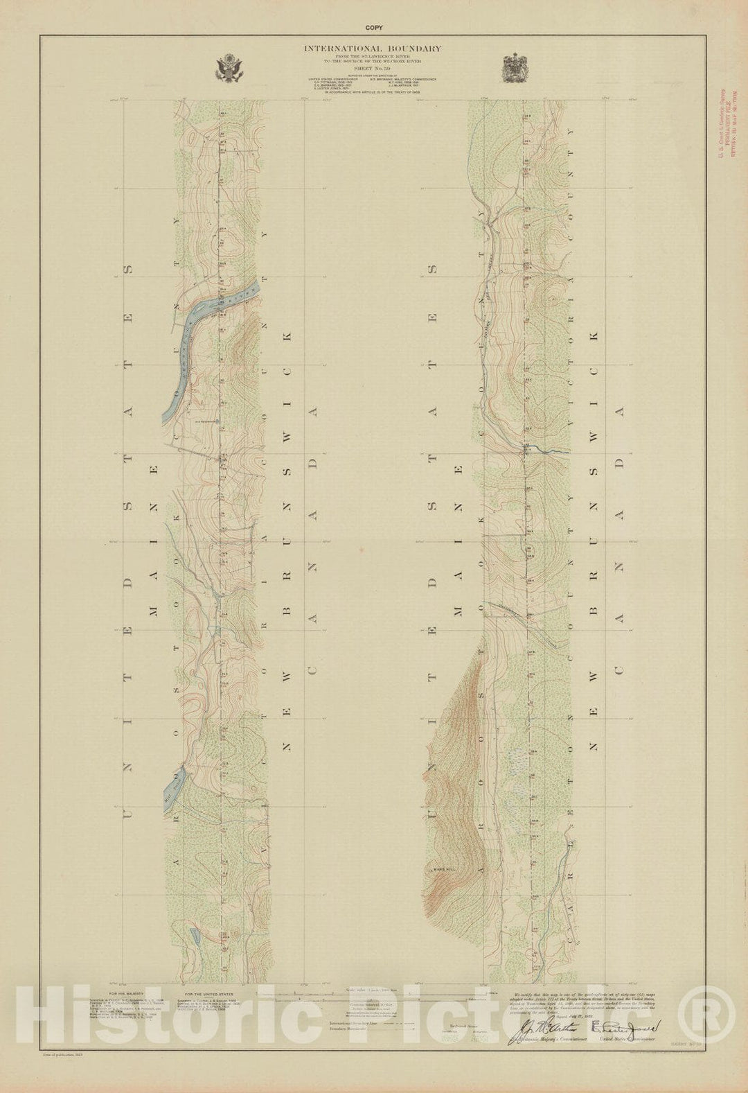 Historic Nautical Map - International Boundary, From The St. Lawrence River To The Source Of The St. Croix River, Sheet No. 59, ME, 1923 NOAA Topographic - Vintage Wall Art