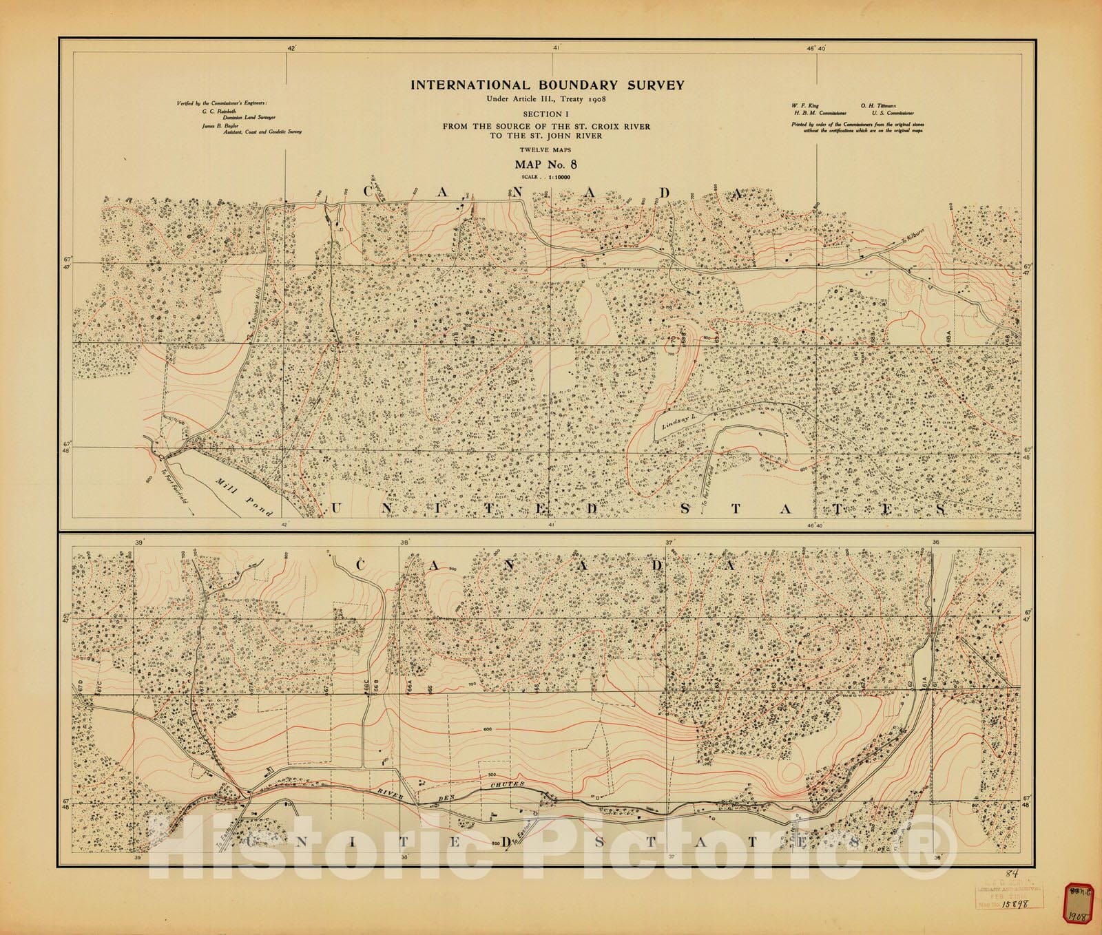 Historic Nautical Map - International Boundary, From The Source Of The St. Croix River To The St. John River, Survey Map No.8, ME, 1908 NOAA Topographic - Vintage Wall Art