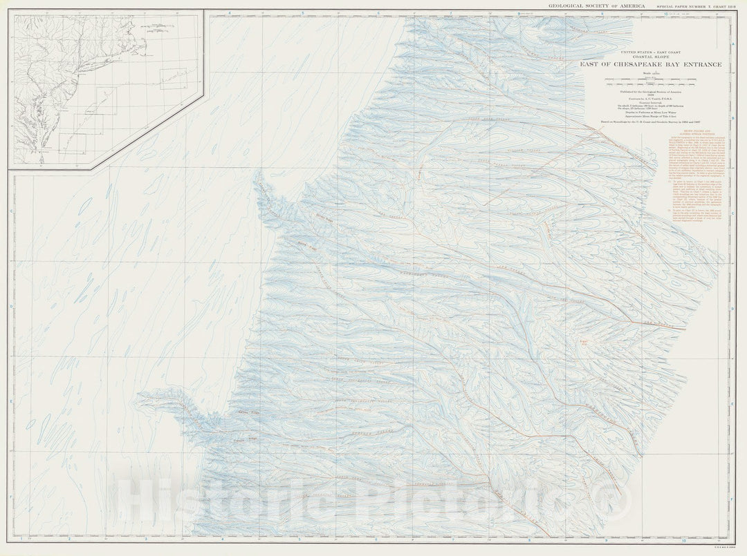 Historic Nautical Map - United States - East Coast Coastal Slope East Of Chesapeake Bay Entrance, USA, 1938 NOAA Bathymetric Historic Nautical Map - Vintage Wall Art, v2