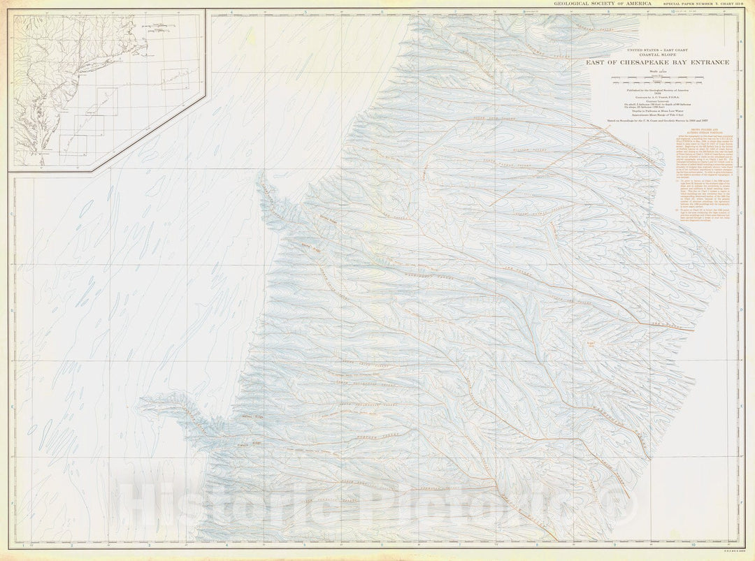 Historic Nautical Map - United States - East Coast Coastal Slope East Of Chesapeake Bay Entrance, USA, 1938 NOAA Bathymetric Historic Nautical Map - Vintage Wall Art