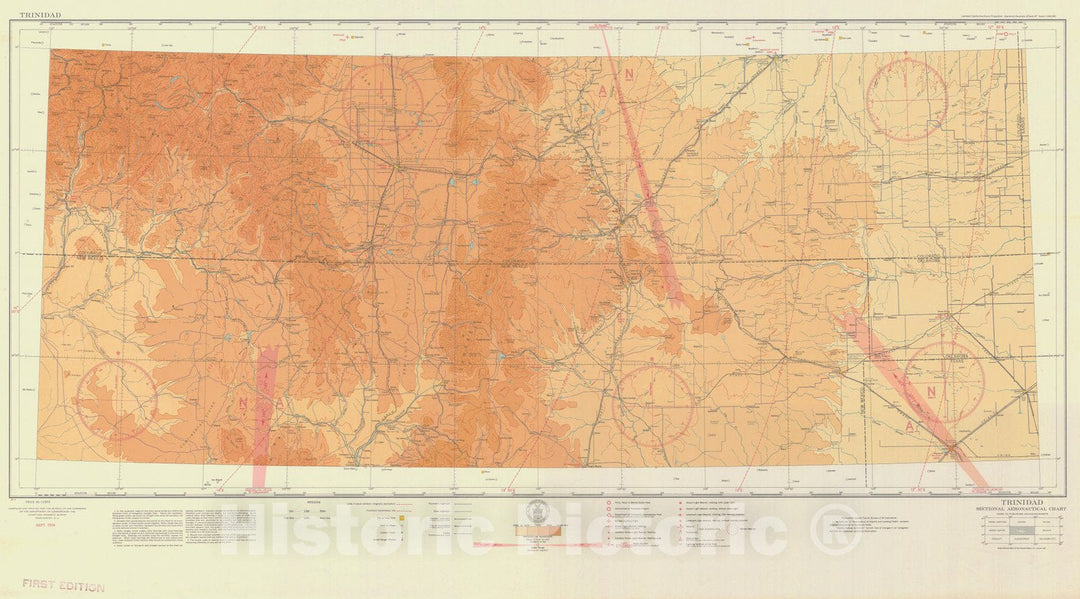 Historic Nautical Map - Trinidad Sectional Aeronautical Chart, NM, OK, CO, 1936 AeroNOAA Chart - Vintage Wall Art