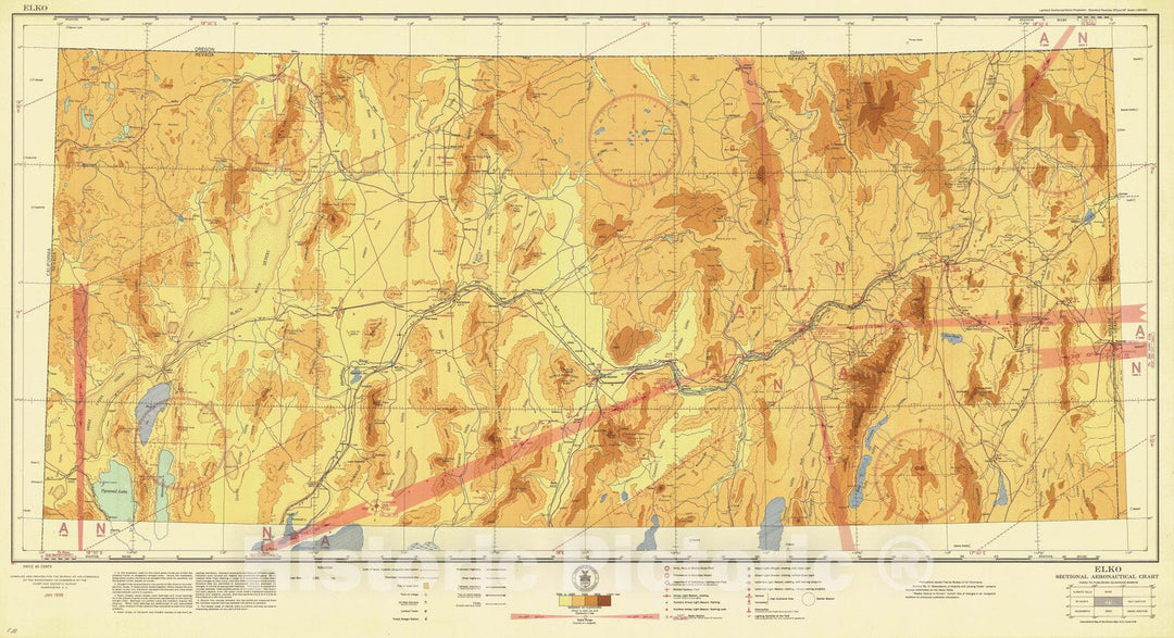 Historic Nautical Map - Elko, UT, NV, OR, CA, 1936 AeroNOAA Chart - Vintage Wall Art