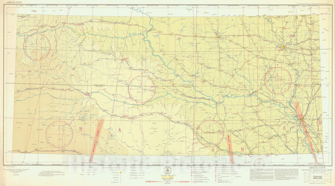 Historic Nautical Map - Sioux City Sectional Aeronautical Chart, SD, MN, IA, 1936 AeroNOAA Chart - Vintage Wall Art