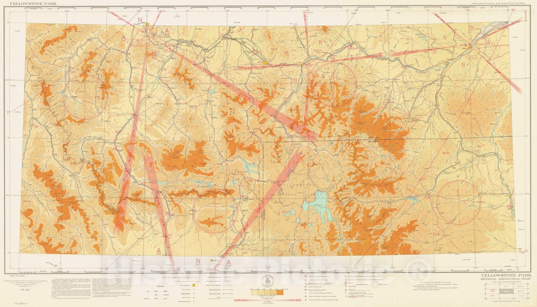 Historic Nautical Map - Yellowstone Park Sectional Aeronautical Chart, ID, MT, WY, 1936 AeroNOAA Chart - Vintage Wall Art