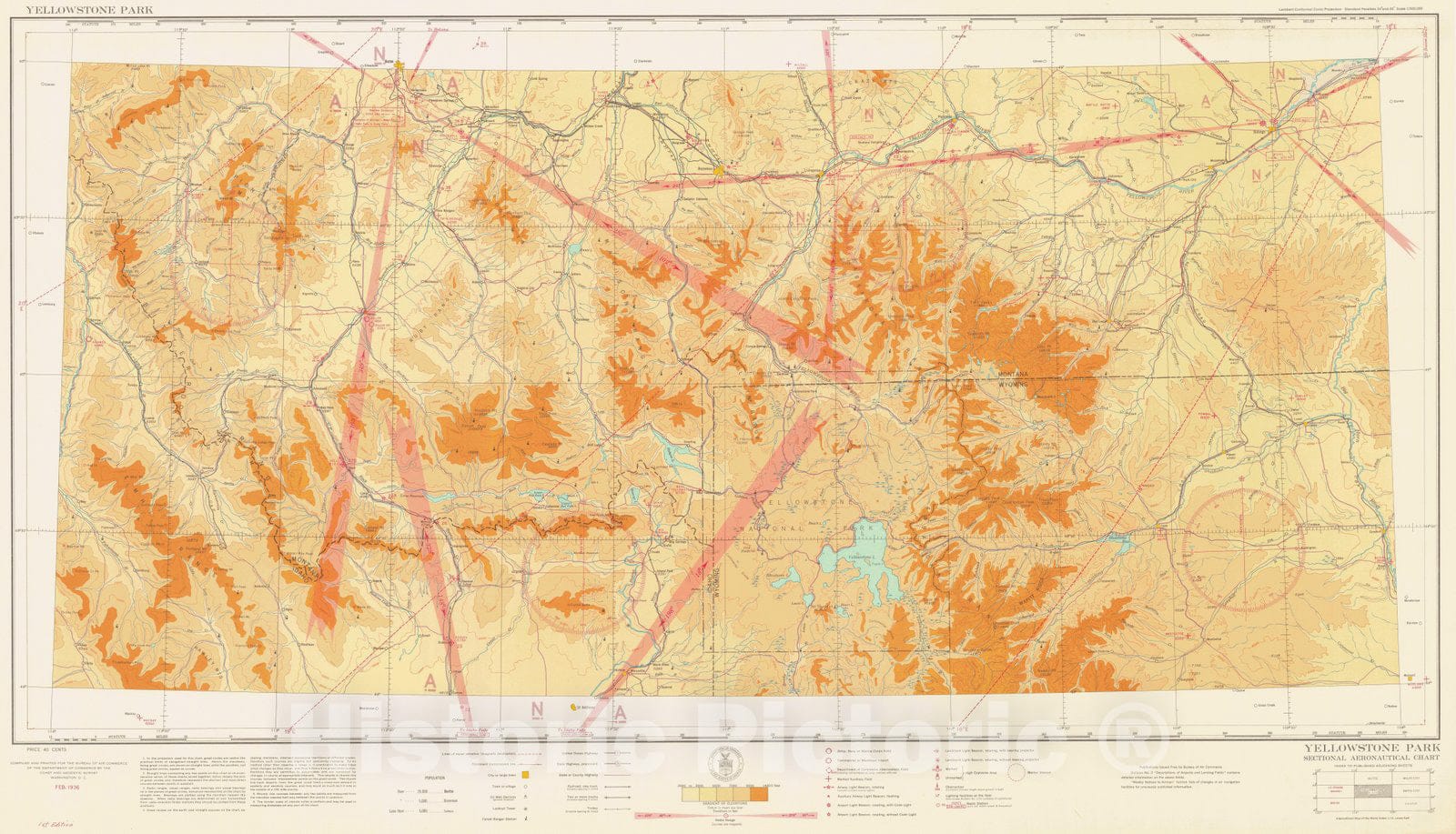 Historic Nautical Map - Yellowstone Park Sectional Aeronautical Chart, ID, MT, WY, 1936 AeroNOAA Chart - Vintage Wall Art