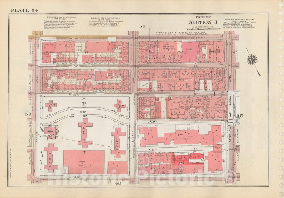 Historic Map : Manhattan Land Book 1955 - Updated Through Nov 7th, New York City 1975 Plate 054 , Vintage Wall Art