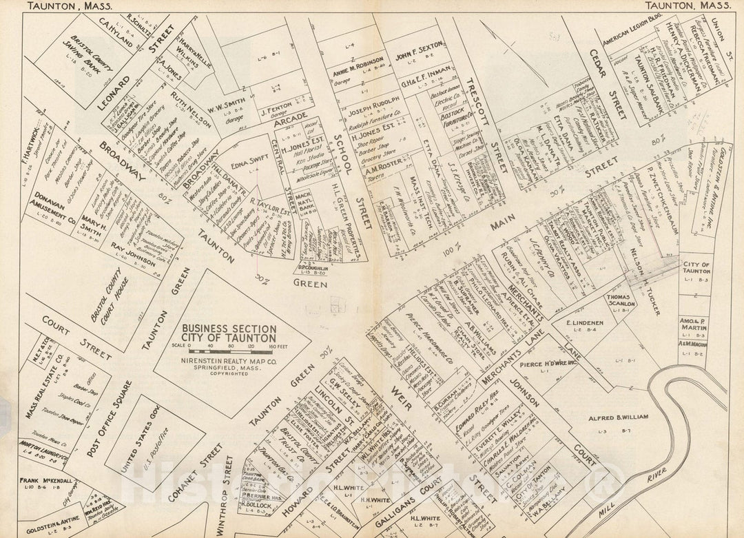 Historic Map : New England States Ed., Taunton 1946 , Nirenstein's National Preferred Real Estate Locations of Business Properties , Vintage Wall Art