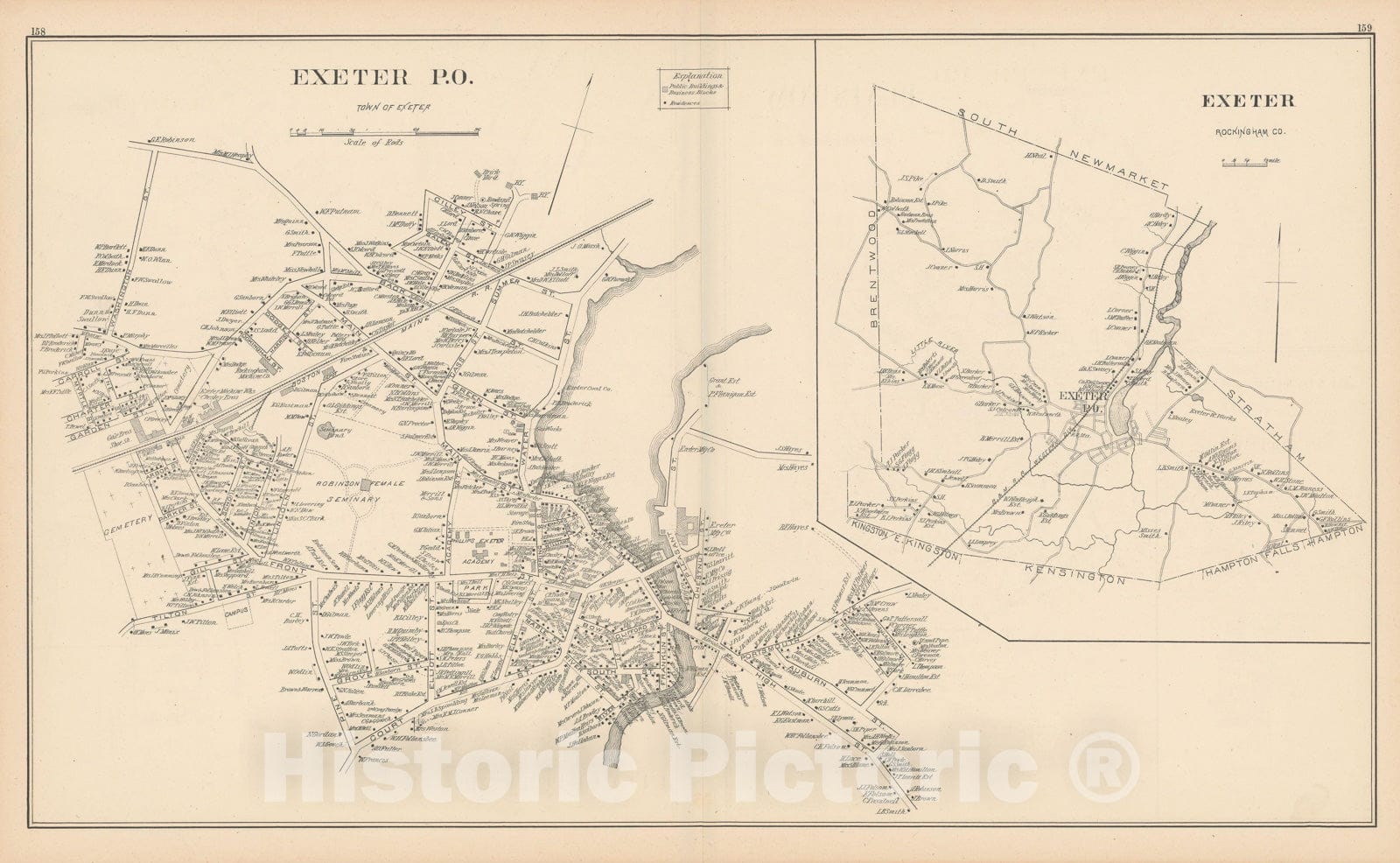 Historic Map : Exeter 1892 , Town and City Atlas State of New Hampshire , Vintage Wall Art