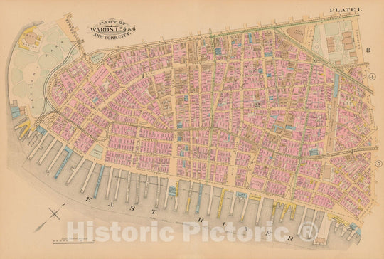 Historic Map : Manhattan & New York City 1885 Plate 001 , Robinson's Atlas City of New York , Vintage Wall Art