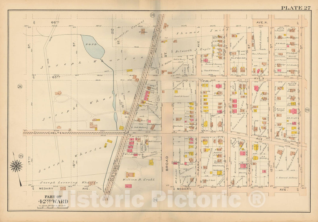 Historic Map : Atlas City of Philadelphia, 42nd Ward, Philadelphia 1913 Plate 027 , Vintage Wall Art