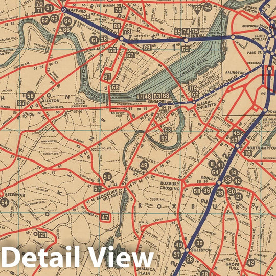 Historic Map : Greater Boston Transit Maps, Boston Elevated Railway System Route Map No. 1 1936 Railroad Catography , Vintage Wall Art