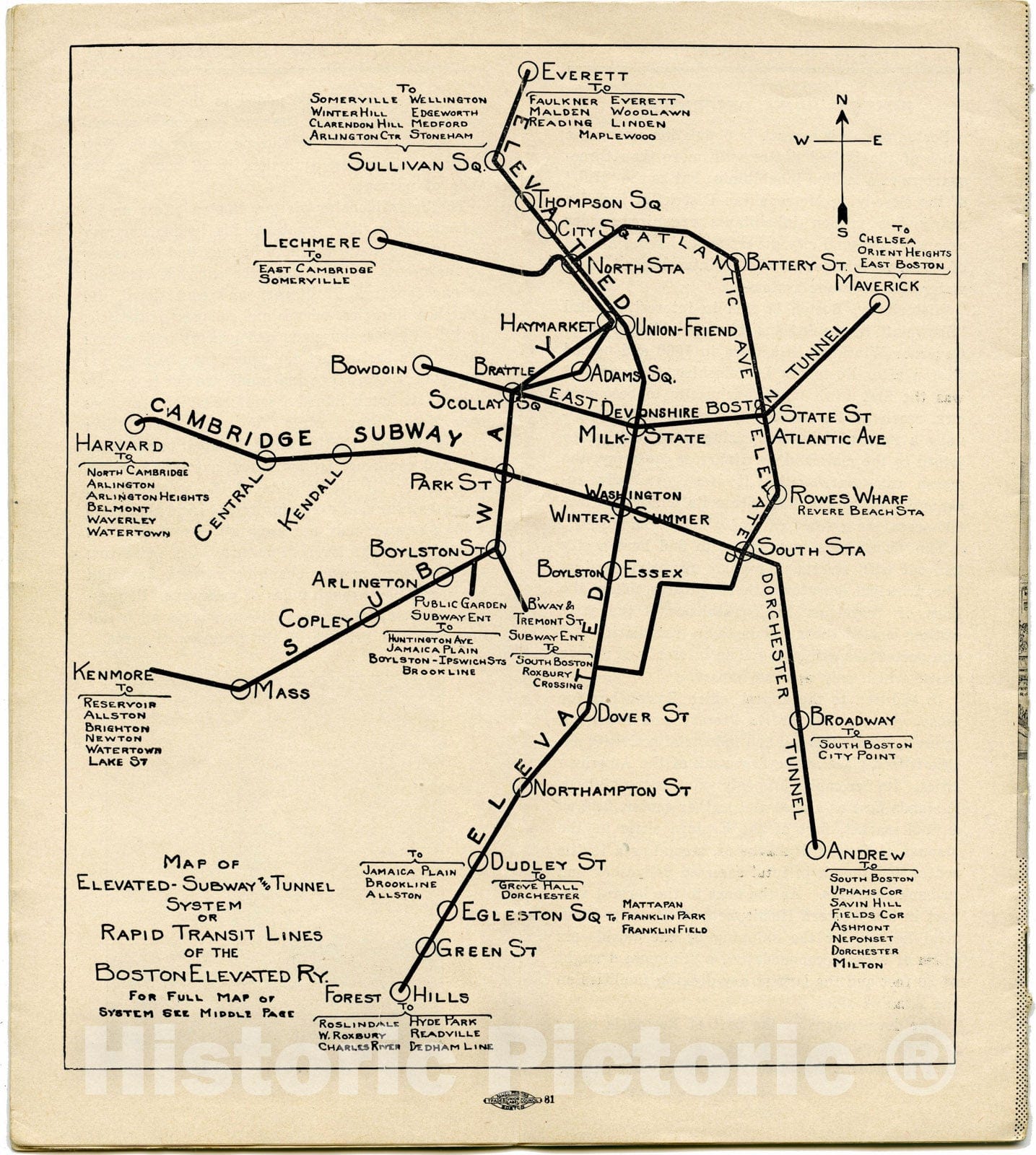 Historic Map : Greater Boston Transit Maps, Elevated, Tunnel and Rapid Transit Lines 1924 Railroad Catography , Vintage Wall Art