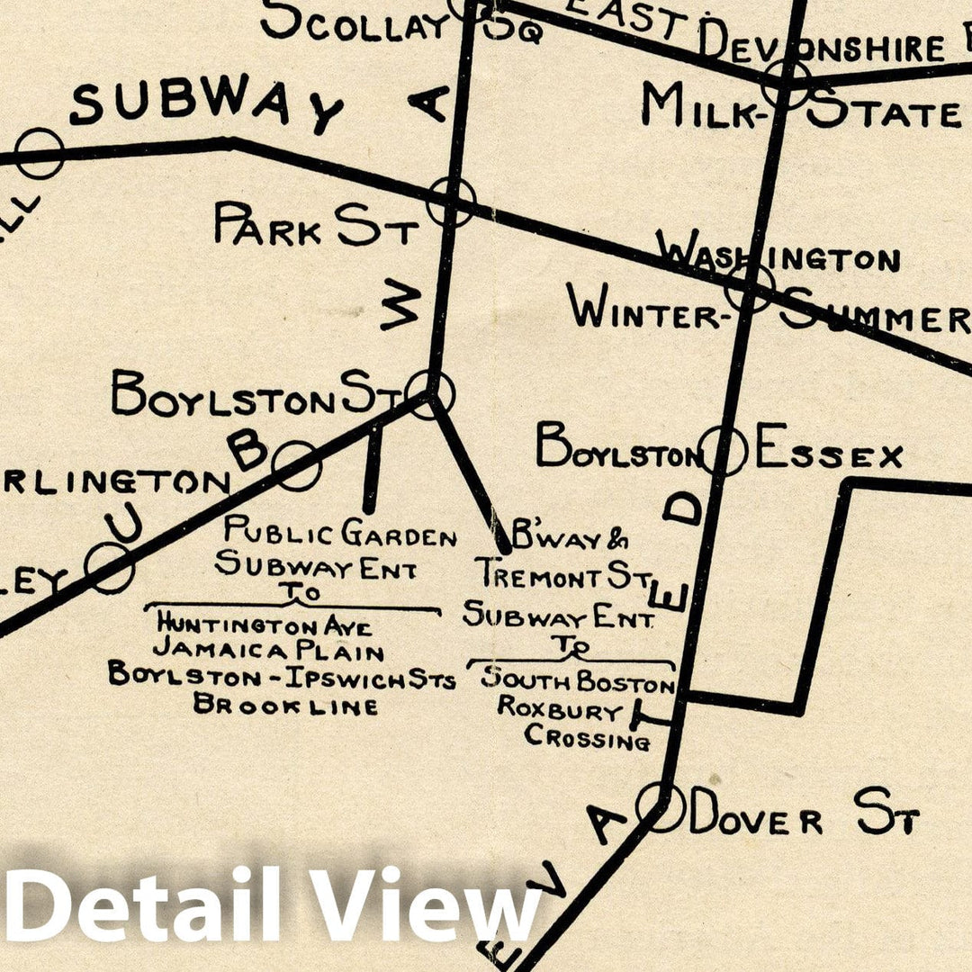 Historic Map : Greater Boston Transit Maps, Elevated, Tunnel and Rapid Transit Lines 1924 Railroad Catography , Vintage Wall Art