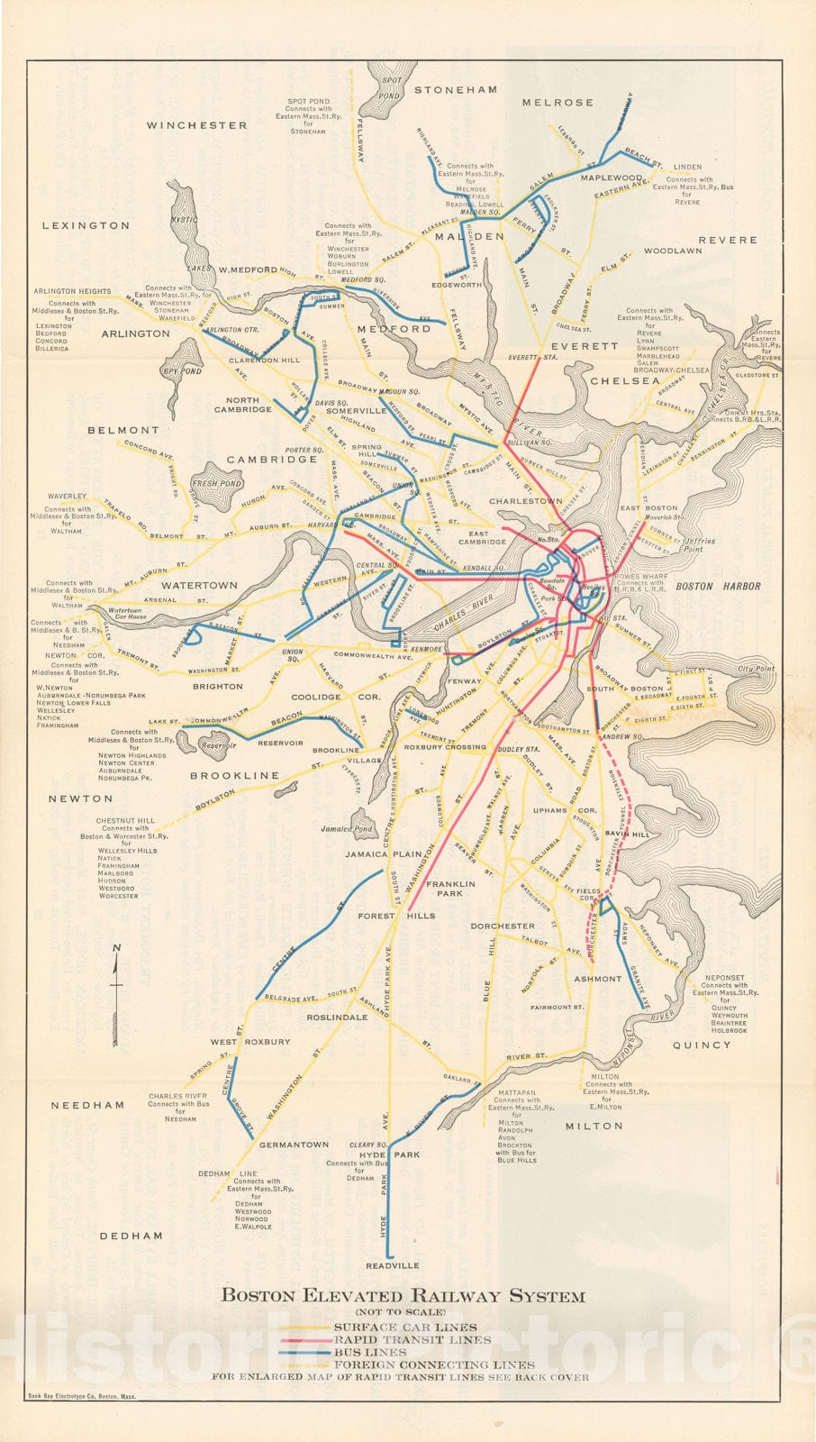 Historic Map : Greater Boston Transit Maps, Boston Elevated Railway System Map 1926 Railroad Catography , Vintage Wall Art