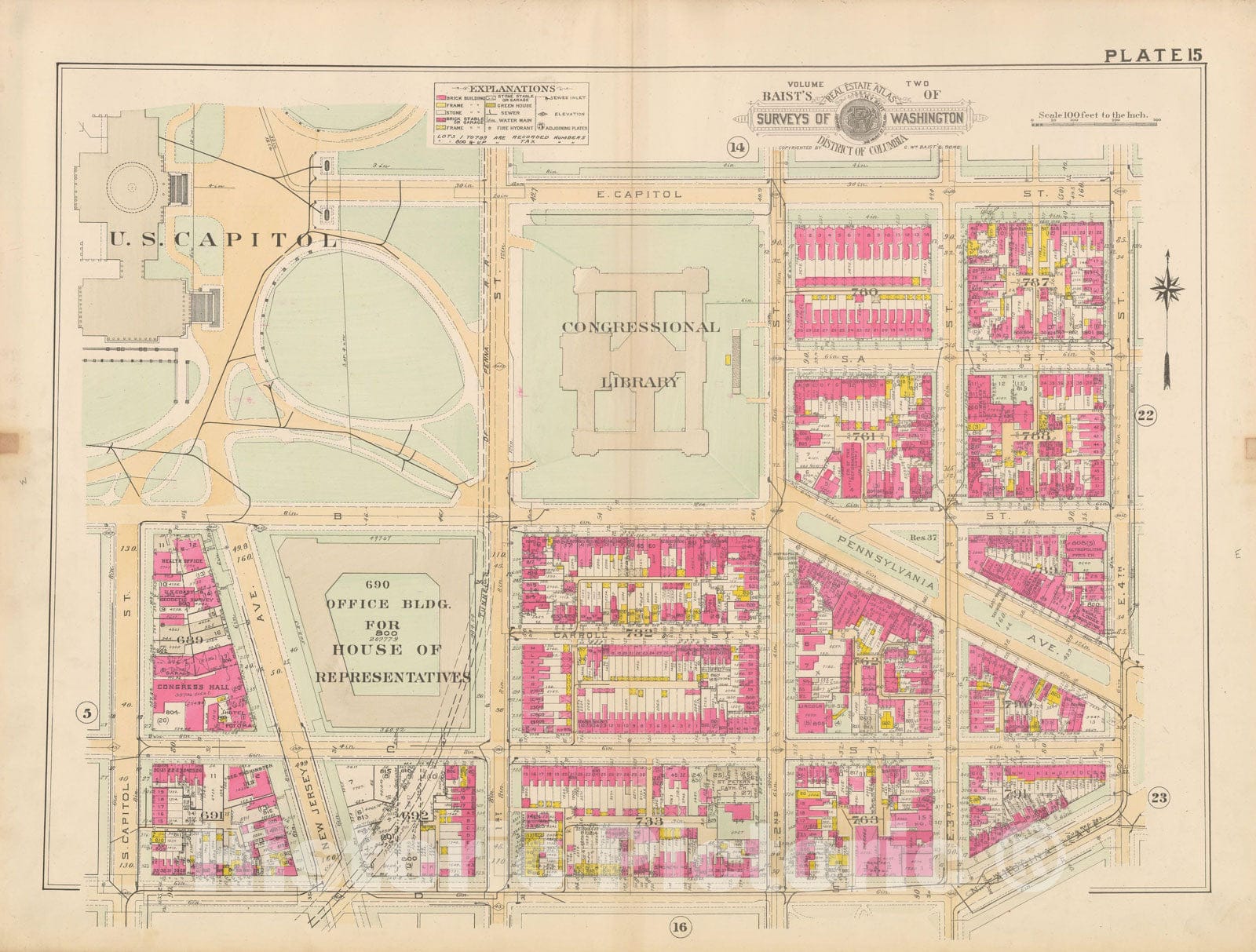 Historic Map : Atlas of Washington D.C. Volume 2 (NE, SE, SW), Washington 1928 Plate 015 , Vintage Wall Art