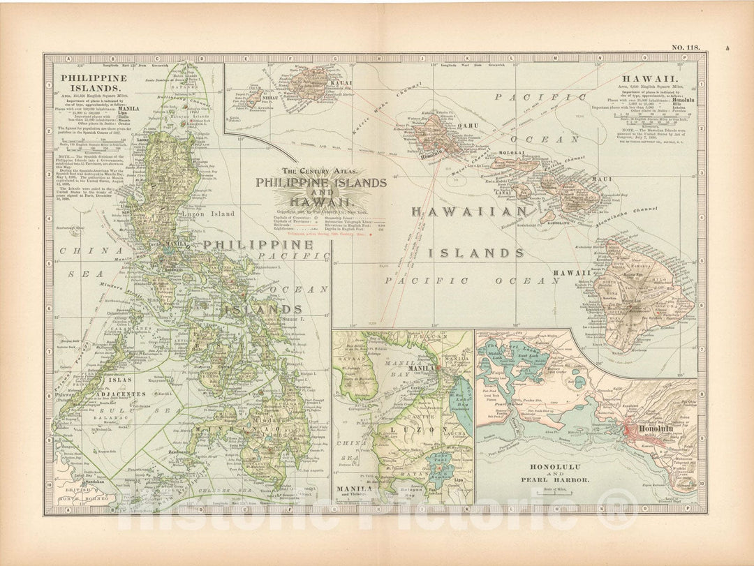 Historic Map : The Philippines and Hawaii 1897 , The Century Atlas World , Vintage Wall Art