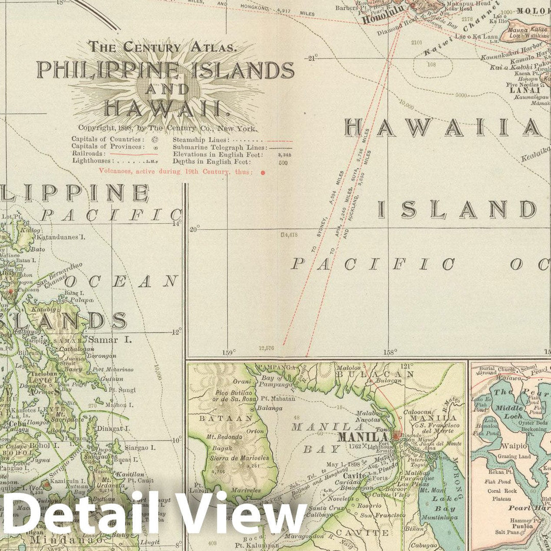 Historic Map : The Philippines and Hawaii 1897 , The Century Atlas World , Vintage Wall Art