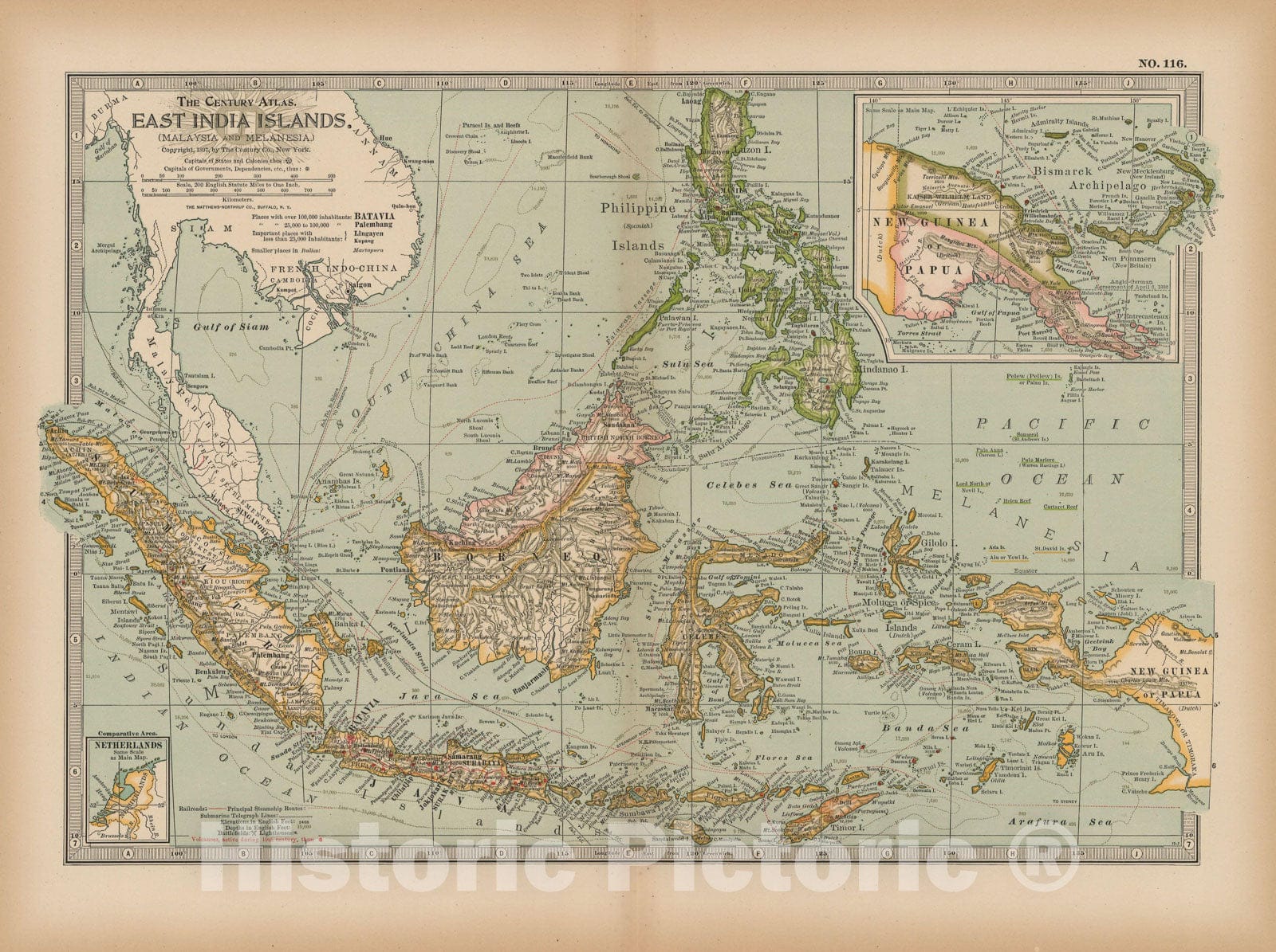 Historic Map : East Indies & Malaysia & Indonesia & Philippines 1897 , The Century Atlas World , Vintage Wall Art