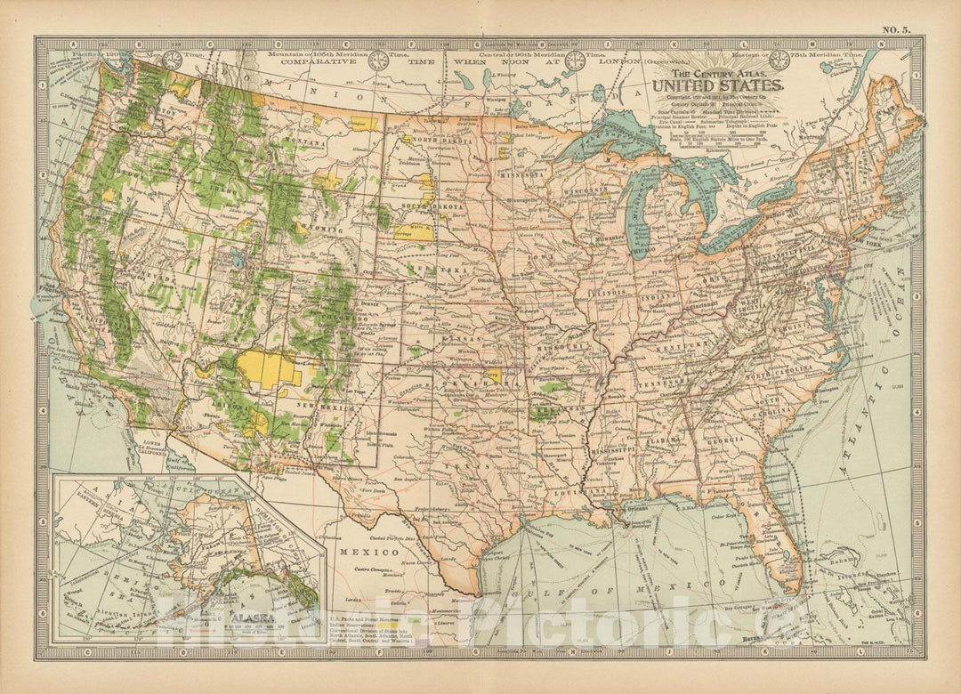 Historic Map : United States 1914 , Century Atlas of the World, v6, Vintage Wall Art