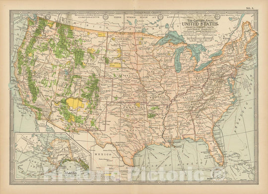 Historic Map : United States 1914 , Century Atlas of the World, v6, Vintage Wall Art