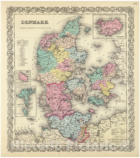 Historic Map : Denmark 1856 , Colton's Atlas World , Vintage Wall Art