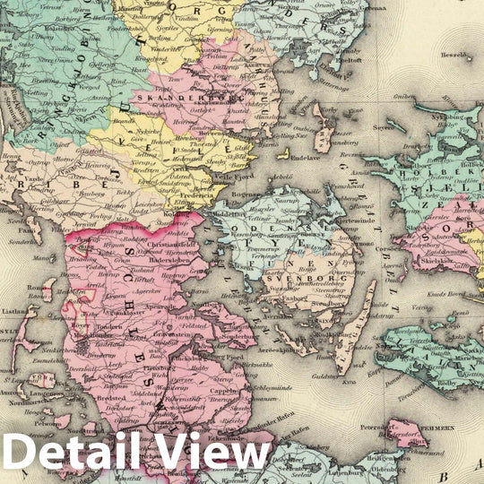 Historic Map : Denmark 1856 , Colton's Atlas World , Vintage Wall Art