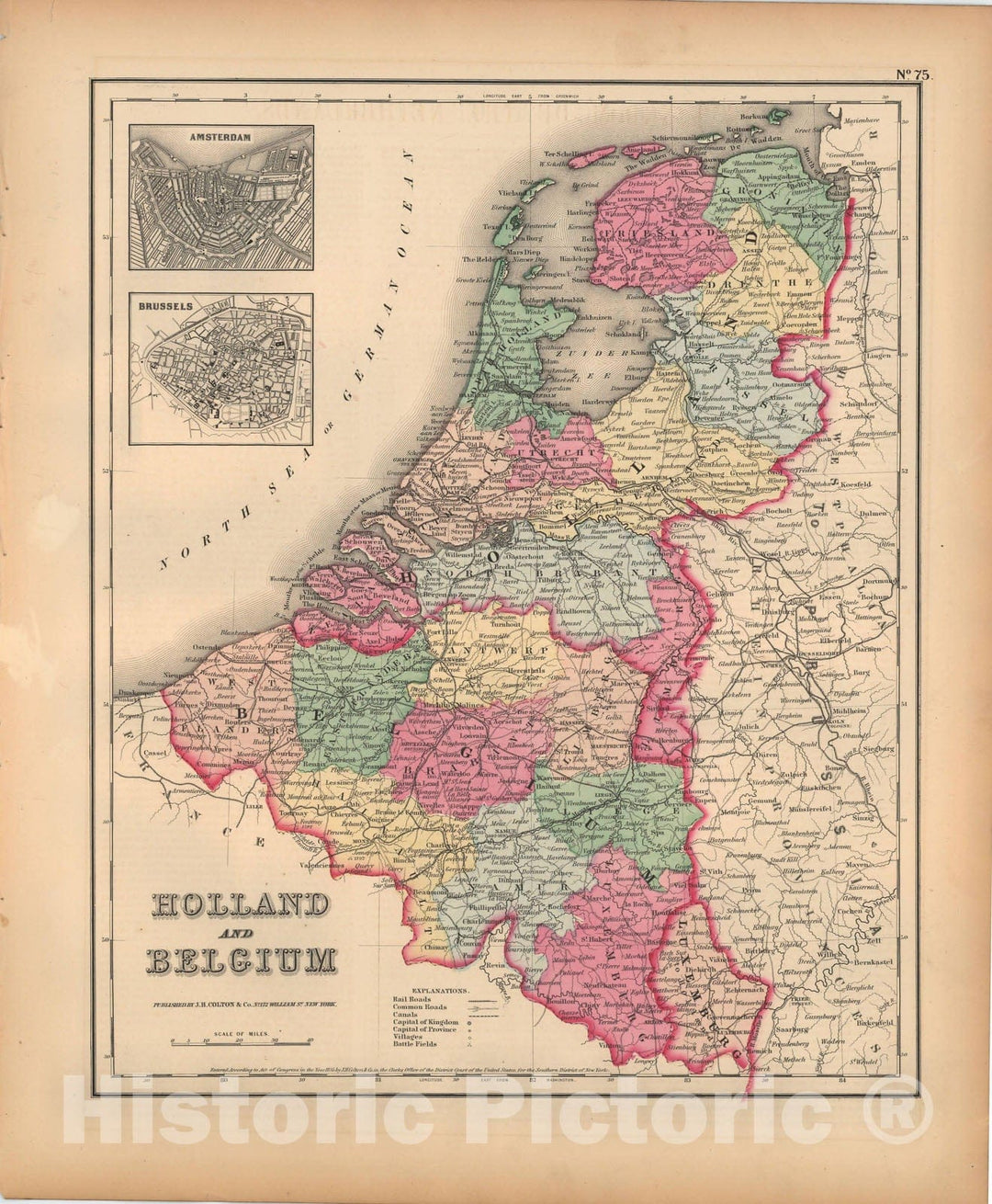 Historic Map : General Atlas (Of The World), Netherlands & Belgium 1857 , Vintage Wall Art