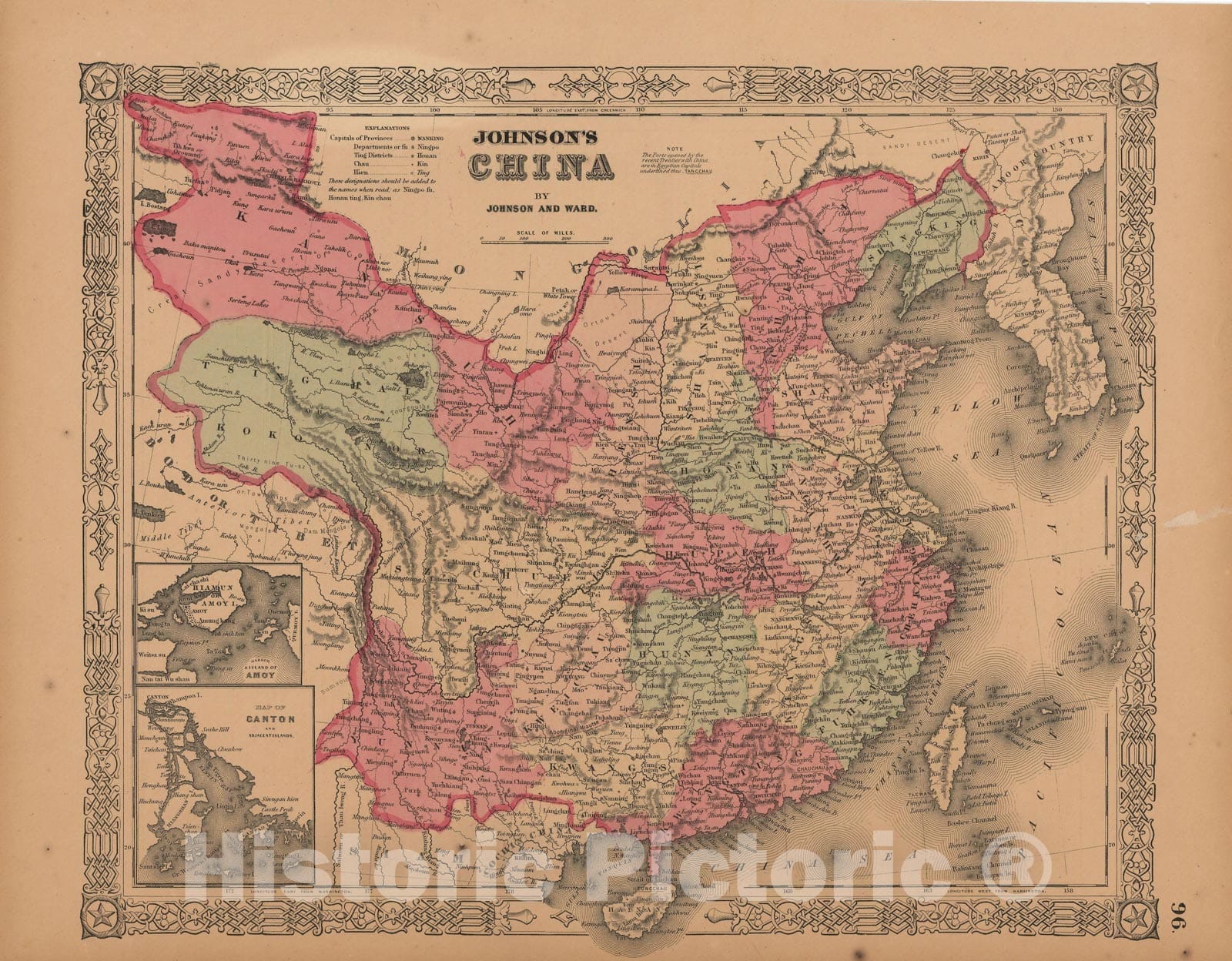 Historic Map : China 1864 , Johnson's Family Atlas World , Vintage Wall Art