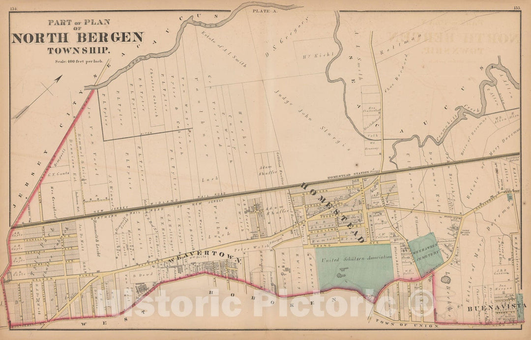 Historic Map : Combined Atlas State of New Jersey & The County of Hudson, North Bergen 1873 Plate A , Vintage Wall Art