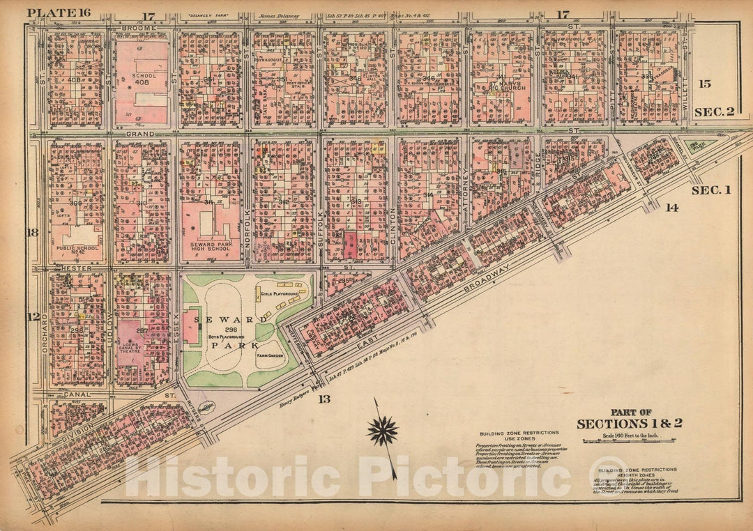 Historic Map : Land Book of the Borough of Manhattan, City of NY, Manhattan 1925 Plate 016 , Vintage Wall Art