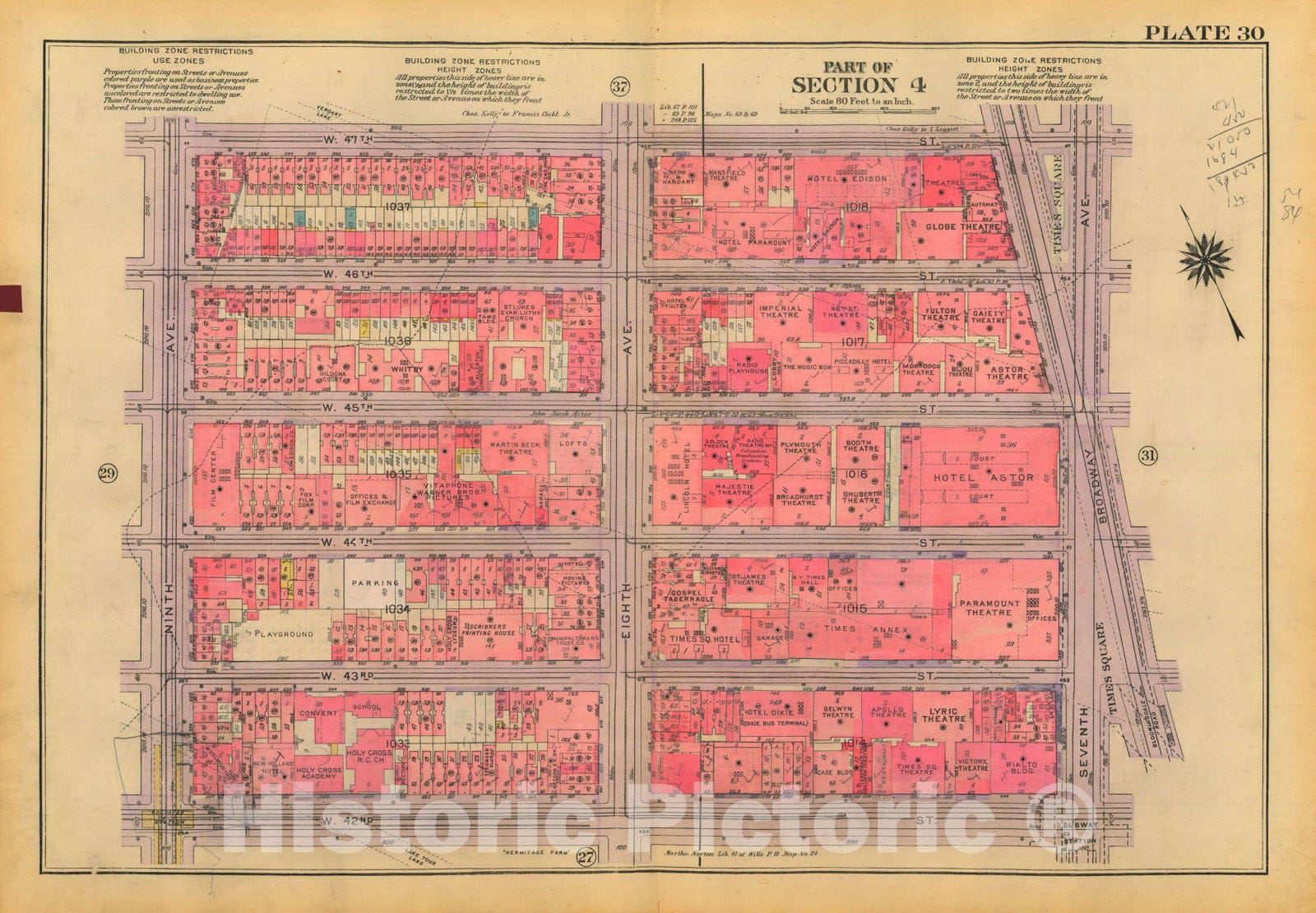 Historic Map : Atlas City of New York, Borough of Manhattan, Volume Two, 14th Street to 59th Street, Manhattan 1928 Plate 030 , Vintage Wall Art